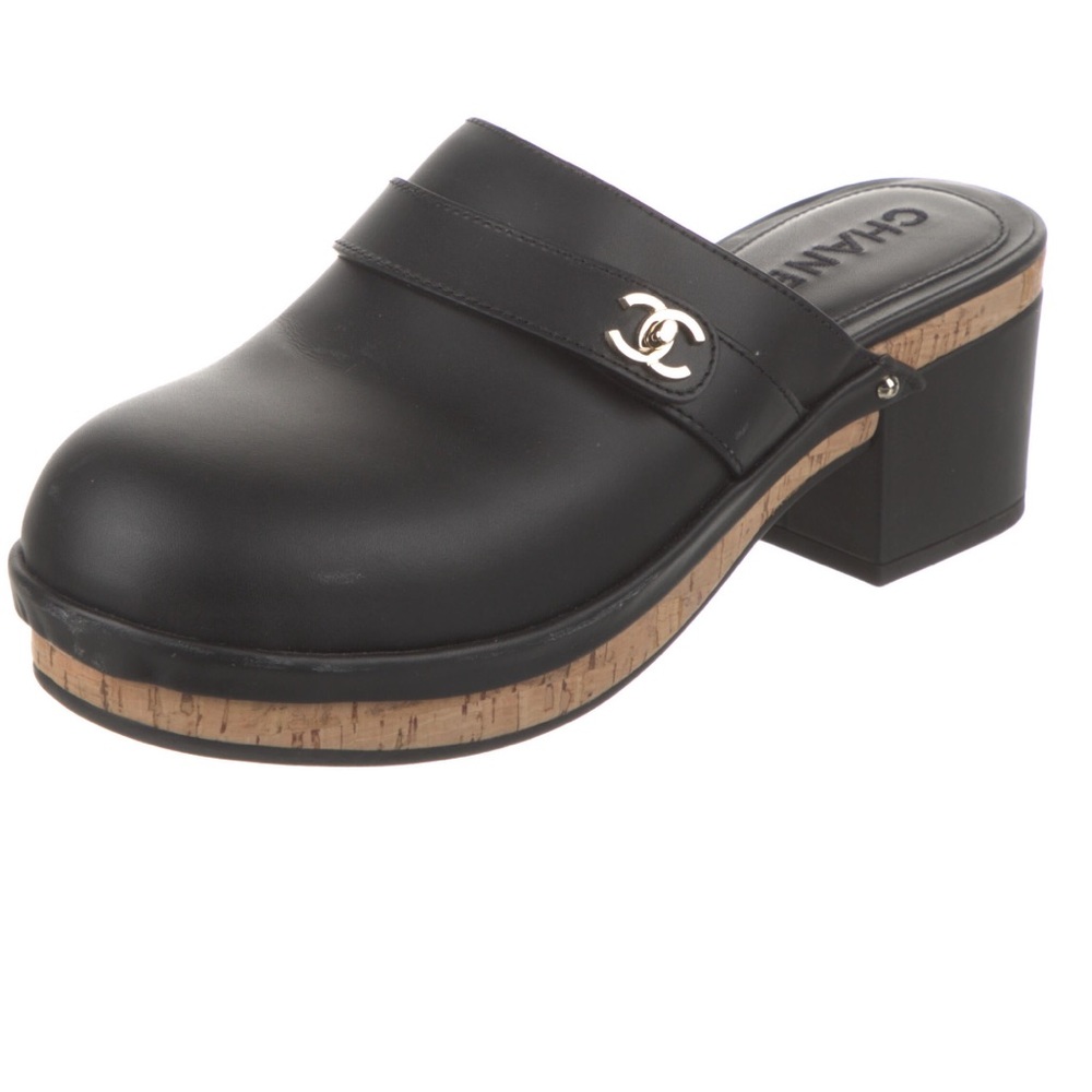 Chanel black clogs mules 38